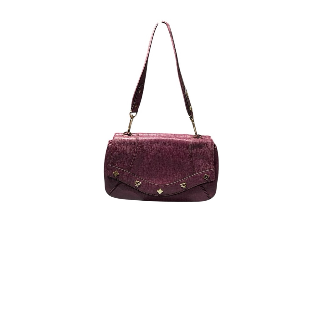 MCM Purple Pebbled Leather Shoulder Bag - Gold Stud Accents - Made in Korea